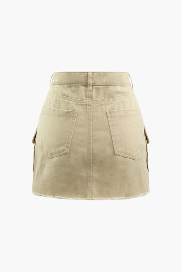 Frayed Hem Denim A-line Skirt