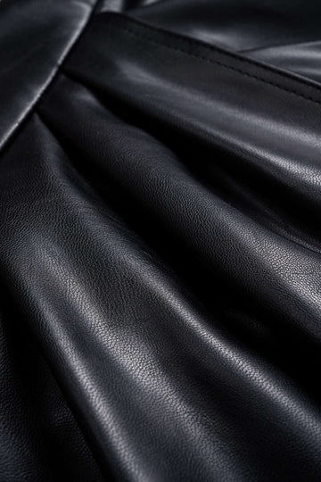 Faux Leather High Slit Ruched Crossed Skirt