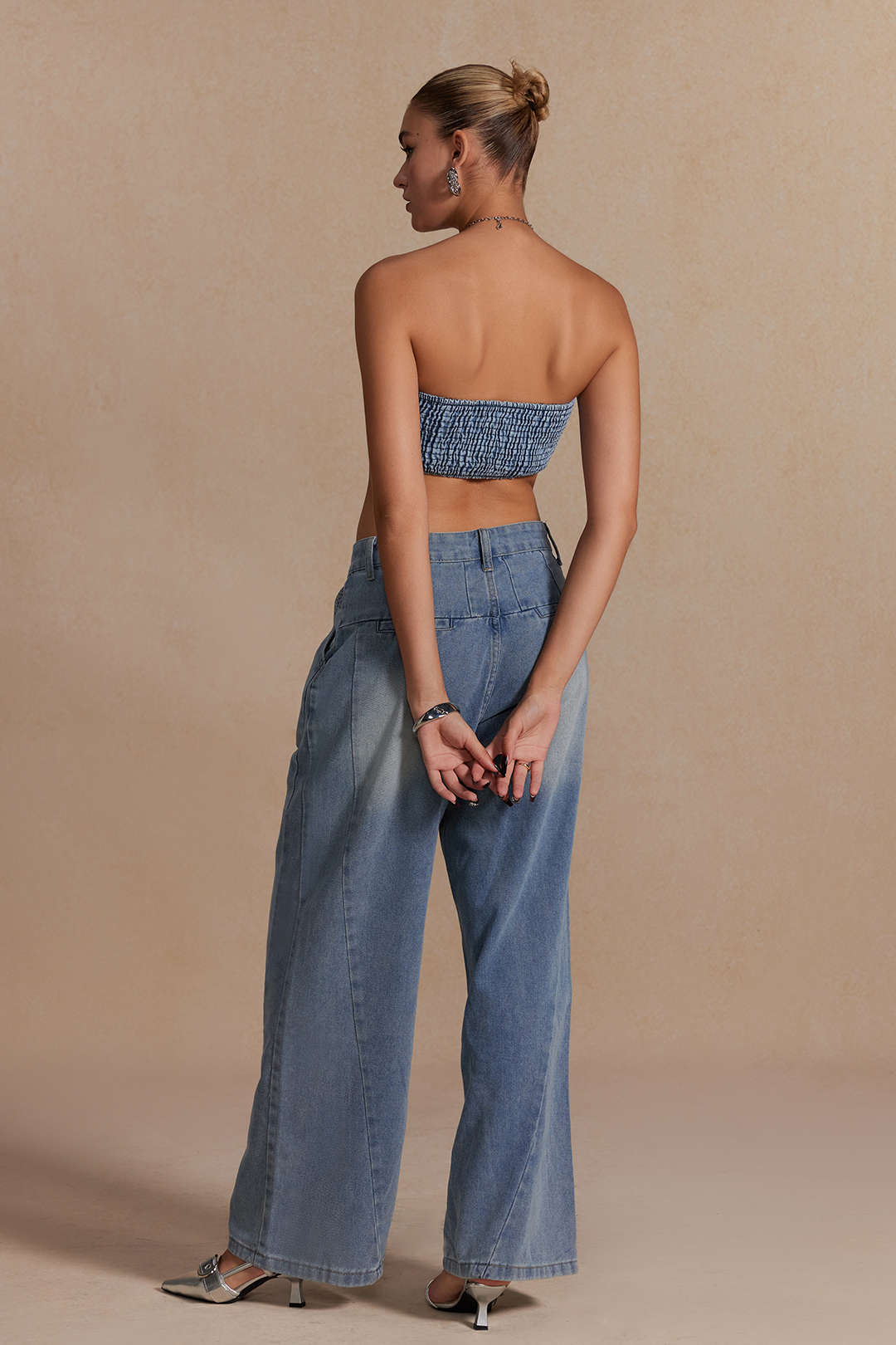 Kettingstrap halter denim boog cami top