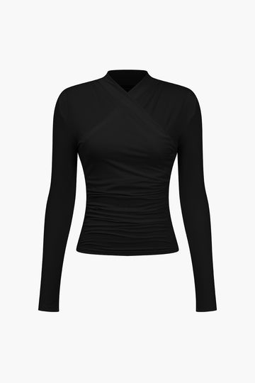 Ruched Crossover Long Sleeve Top