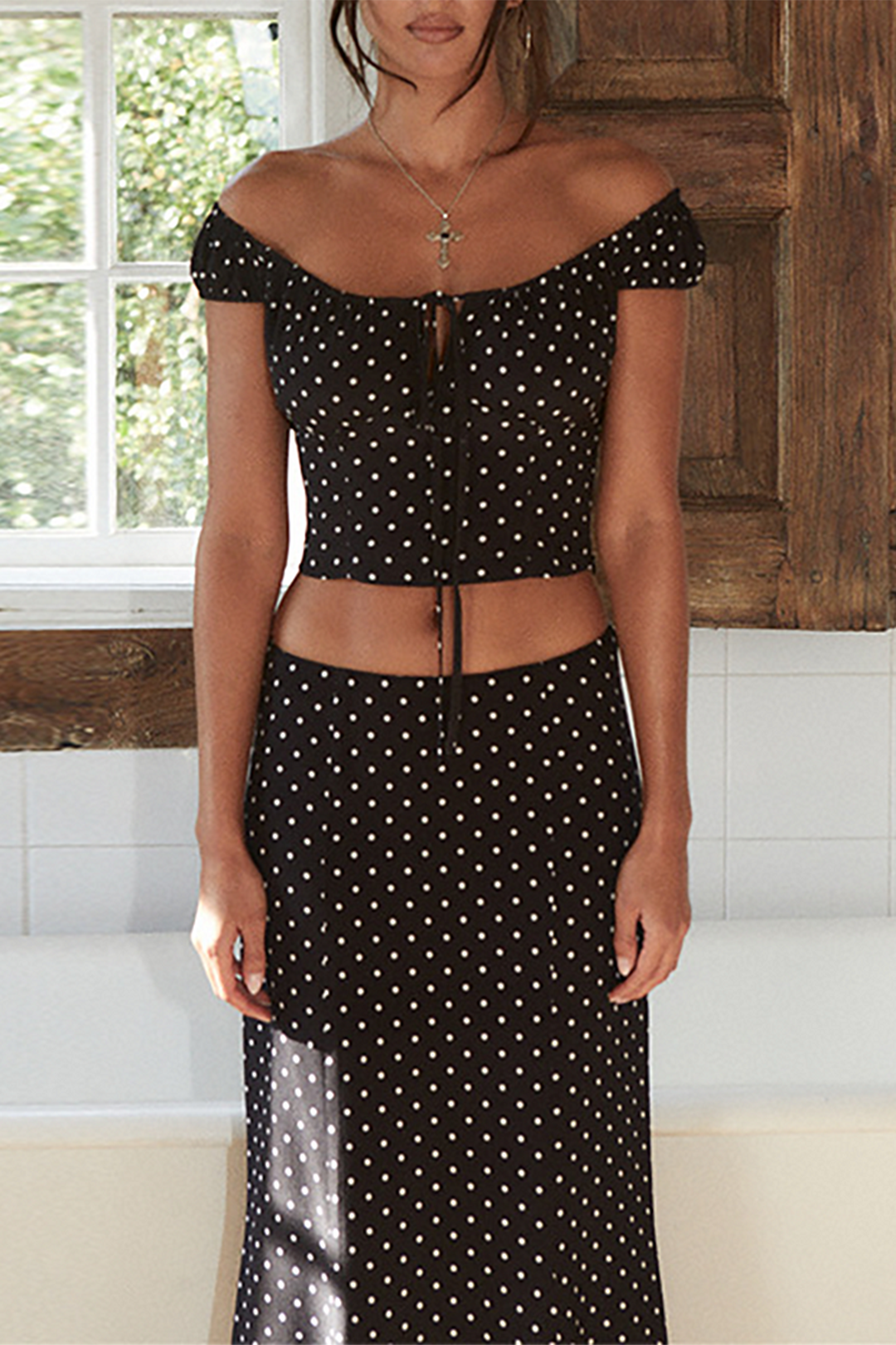 Polka Dot Print Top And Maxi Skirt Set