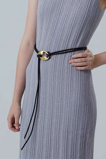 Metal Faux Leather Geometric Waist Belt