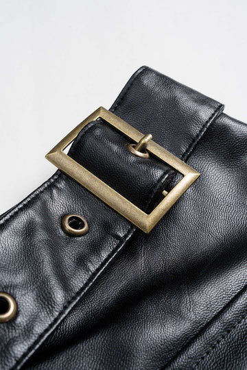 Plus Size Color Block Plaid Print Faux Leather Patchwork Tie-Up Asymmetrical Pocket Skirt