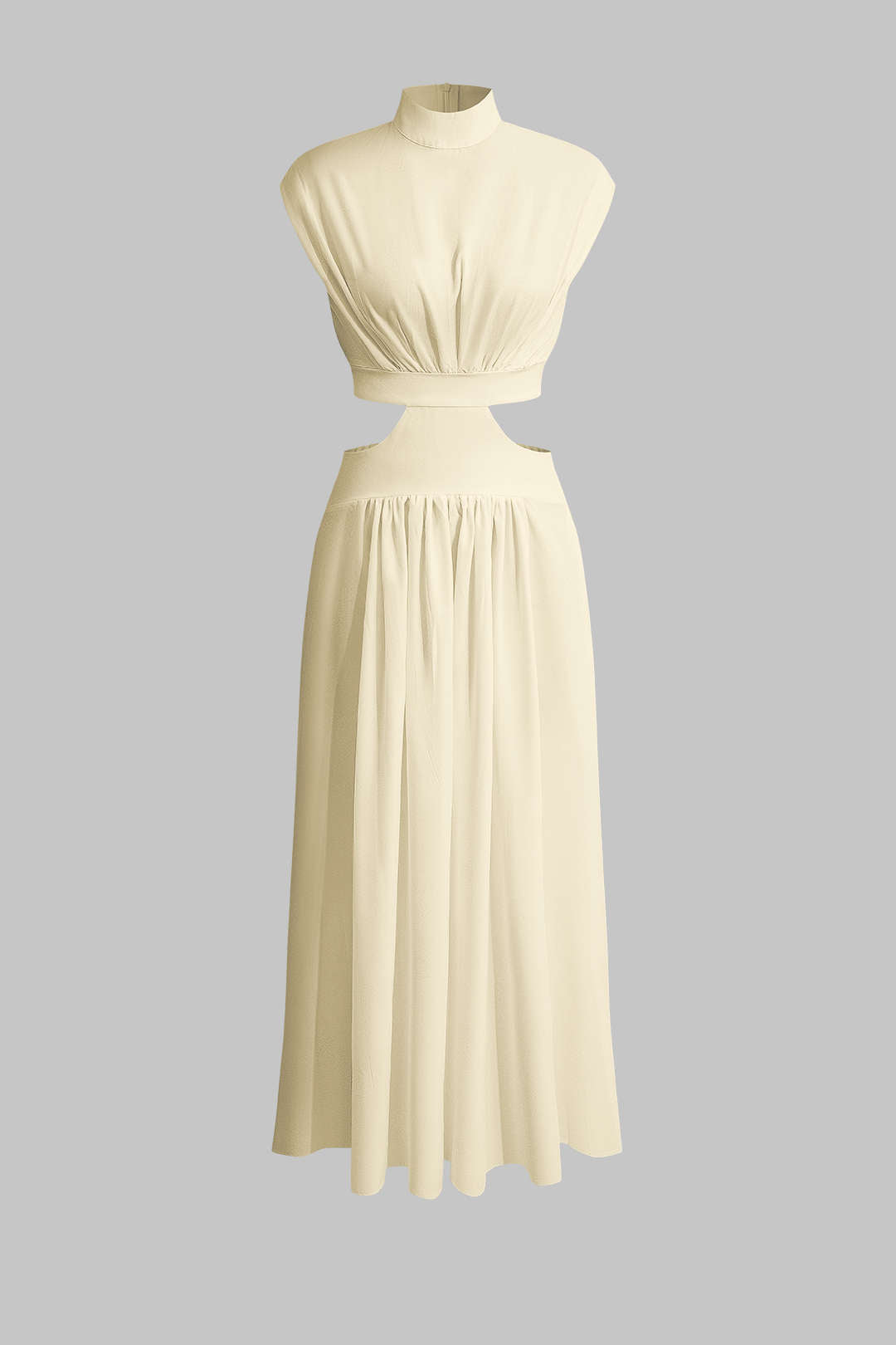 Mock Neck Cut Out Pleated Maxi Dress