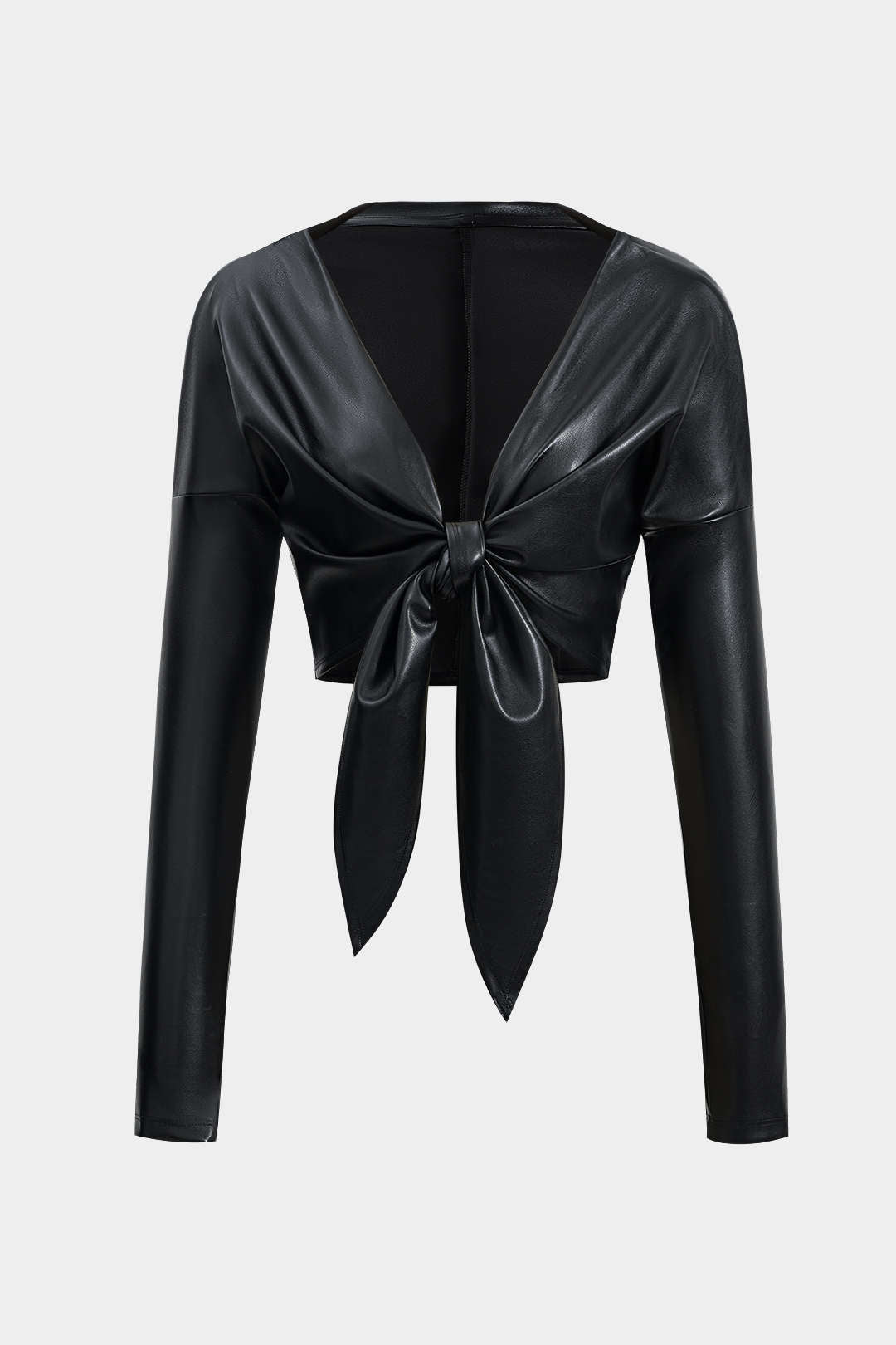 Faux Leather Tie Front Jacket