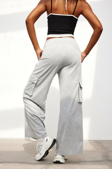 Solid Pocket High-Waisted Trousers