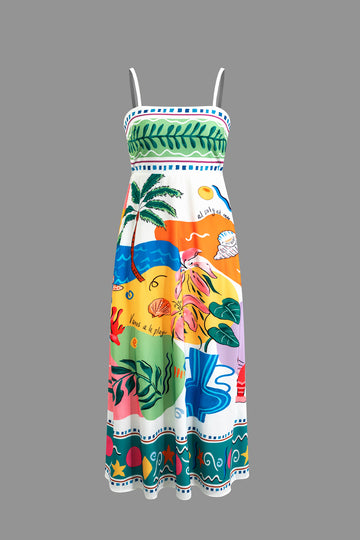 Tropical Print Slip Midi Dress