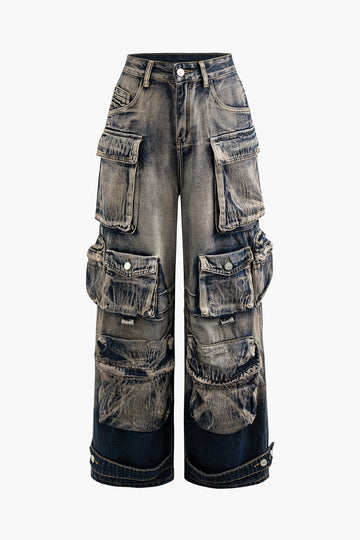 Ombre Multi Pocket Wide Leg Cargo Jeans