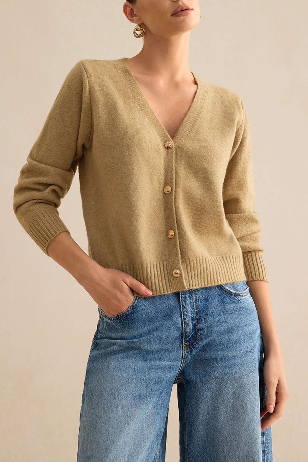 Sweater V-Neck Long-Sleeve Top