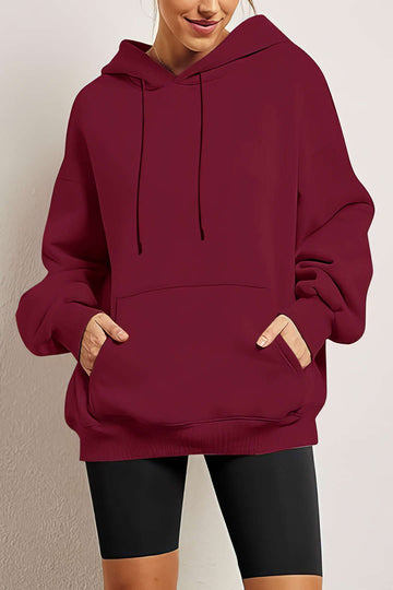 Solid Drawstring Pocket Hoodie