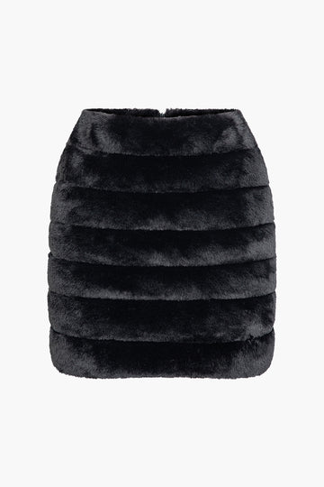 Zipper Faux Fur Mini Skirt