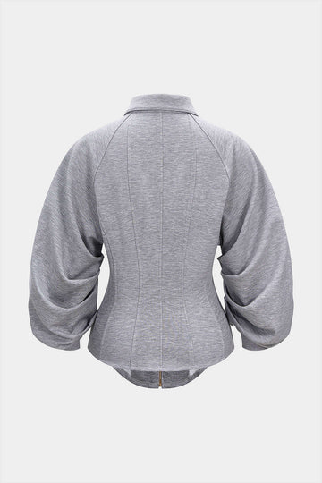 Zipper Ruched Waist-Cinching Sweatshirt