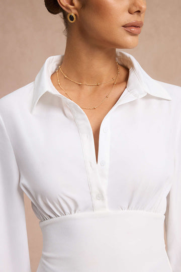 Solid Ruched Long-Sleeve Shirt