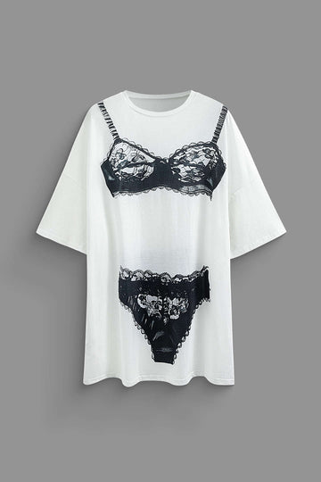 Lace Lingerie Print Midi T-shirt Dress