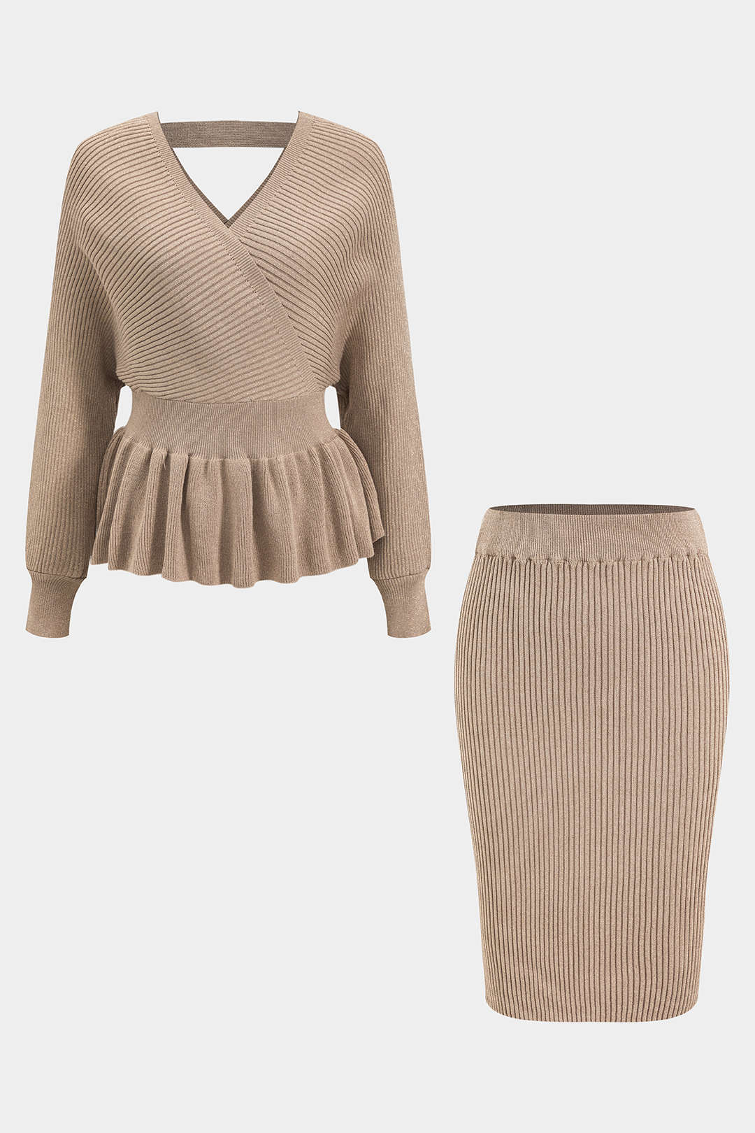 Sweater Knit Ruffle Top And Skirt Set