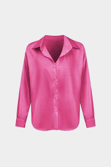 Basic Solid Satin Long-Sleeve Shirt