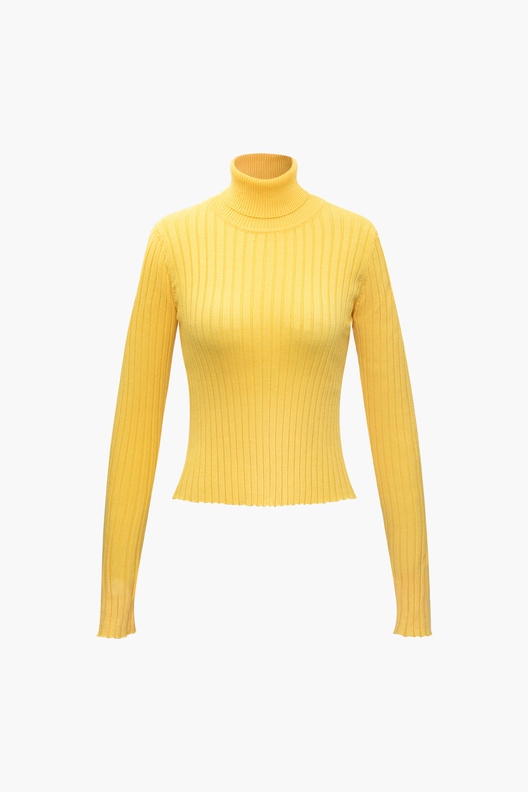 Solid Turtleneck Rib Knit Long Sleeve Top