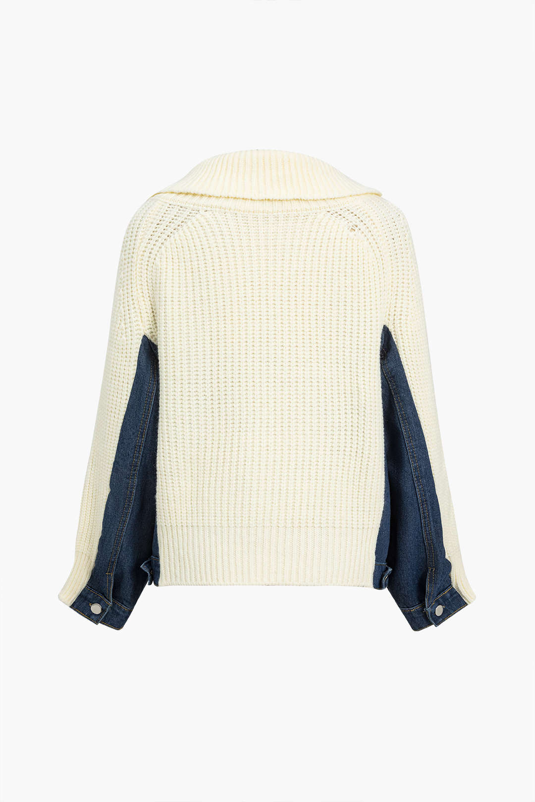 Solid Zipper Detail Patchwork Sweater Cardigan