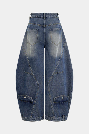 Denim Washed High Waist Barrel Jeans