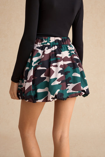 Camo Print Zipper Puff Skirt