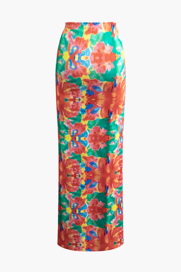 Floral Print Tube Top And Maxi Skirt Set