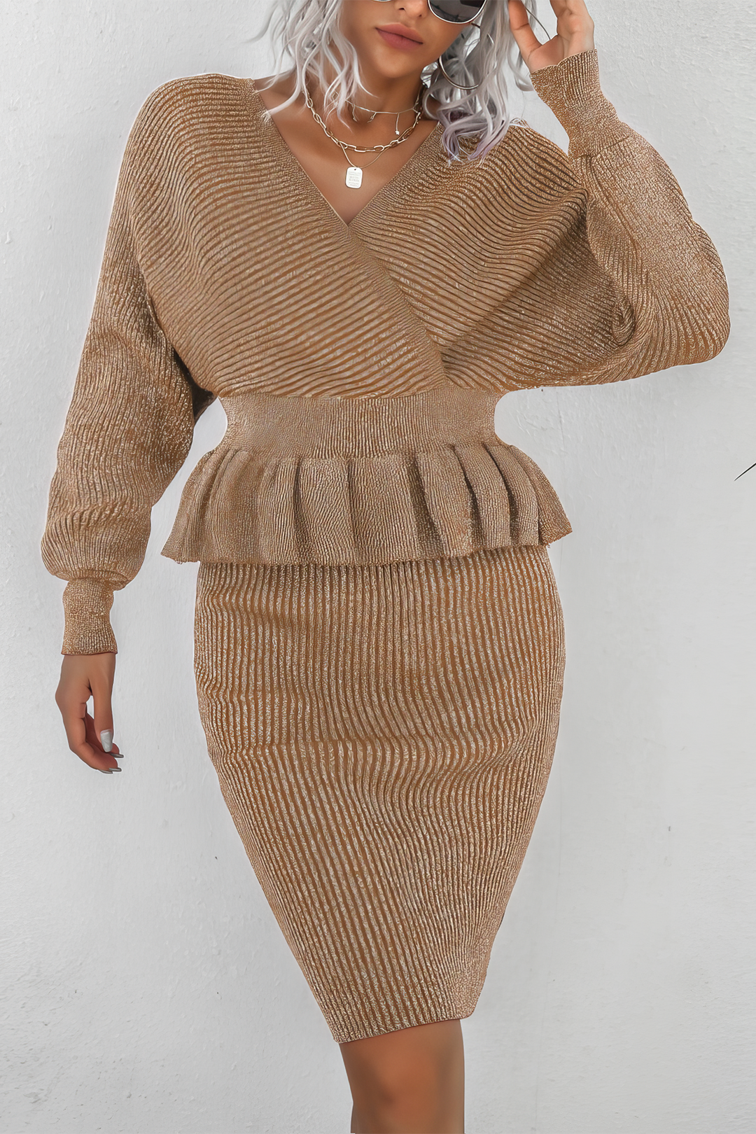 Sweater Knit Ruffle Top And Skirt Set