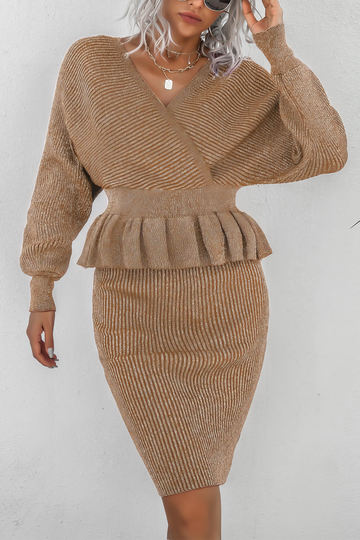 Sweater Knit Ruffle Top And Skirt Set