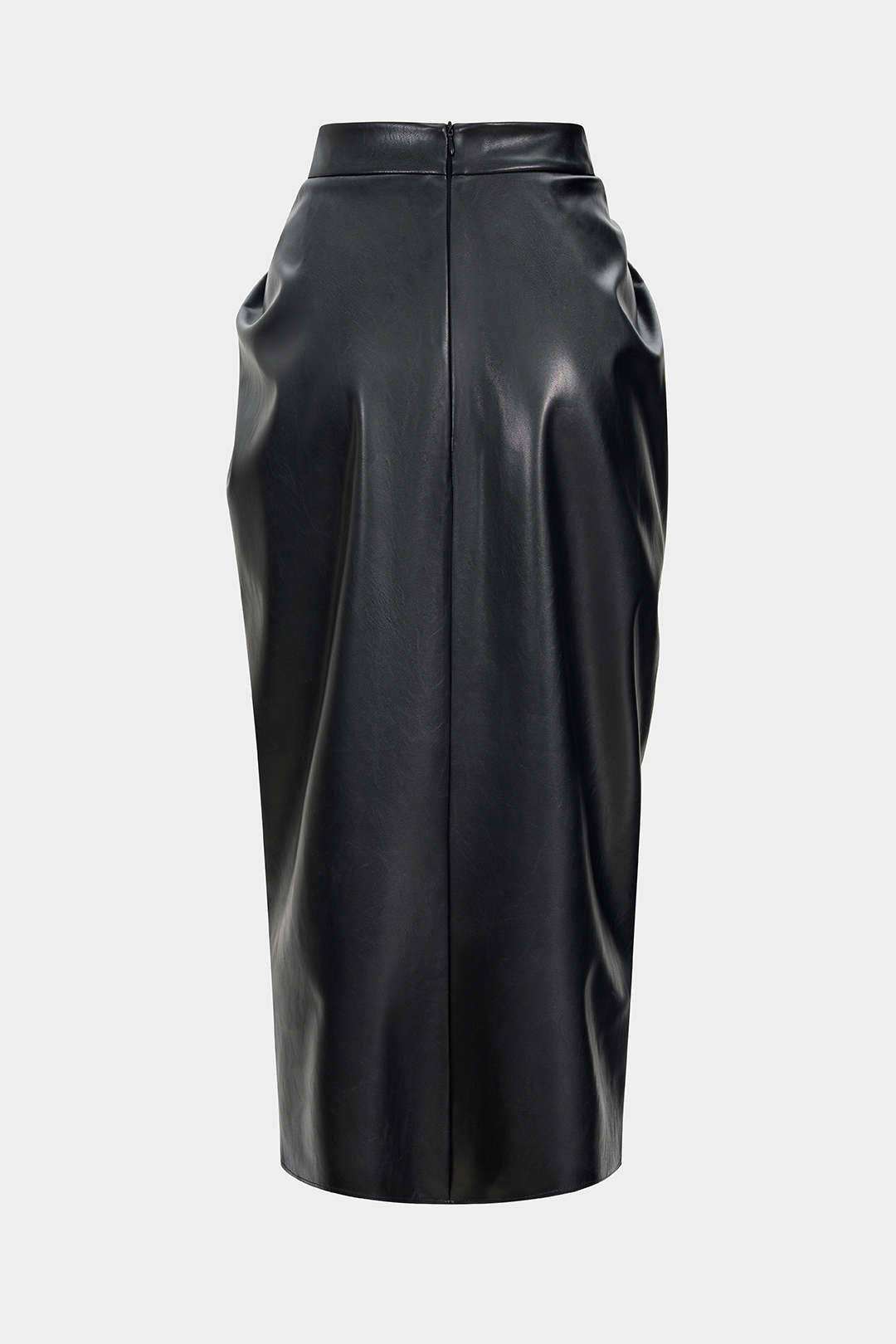 Faux Leather High Slit Ruched Crossed Skirt