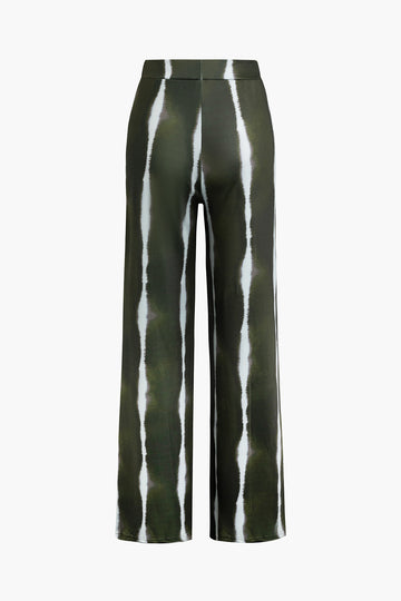 Striped V-neck Crop Top And Wide Leg Pants Set