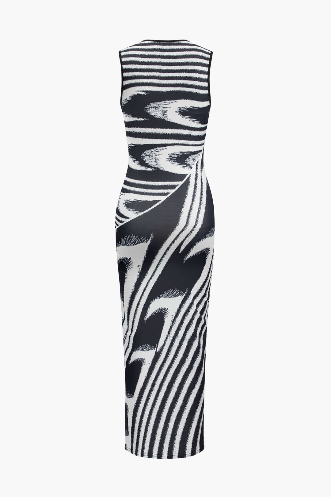 Abstract Print Sleeveless Round-Neck Midi Dress