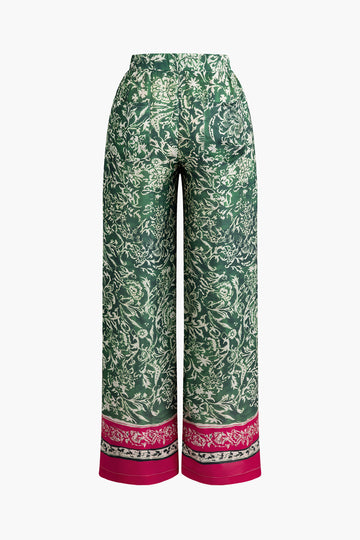 Ethnic Floral Print Wide Leg Pants