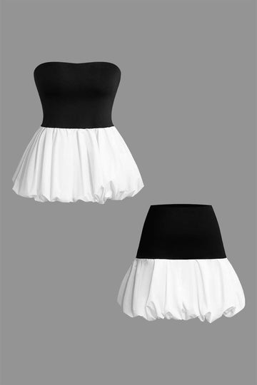 Convertible Contrast Ruched Puffy Mini Skirt