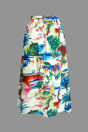 Hawaii Print Midi Skirt