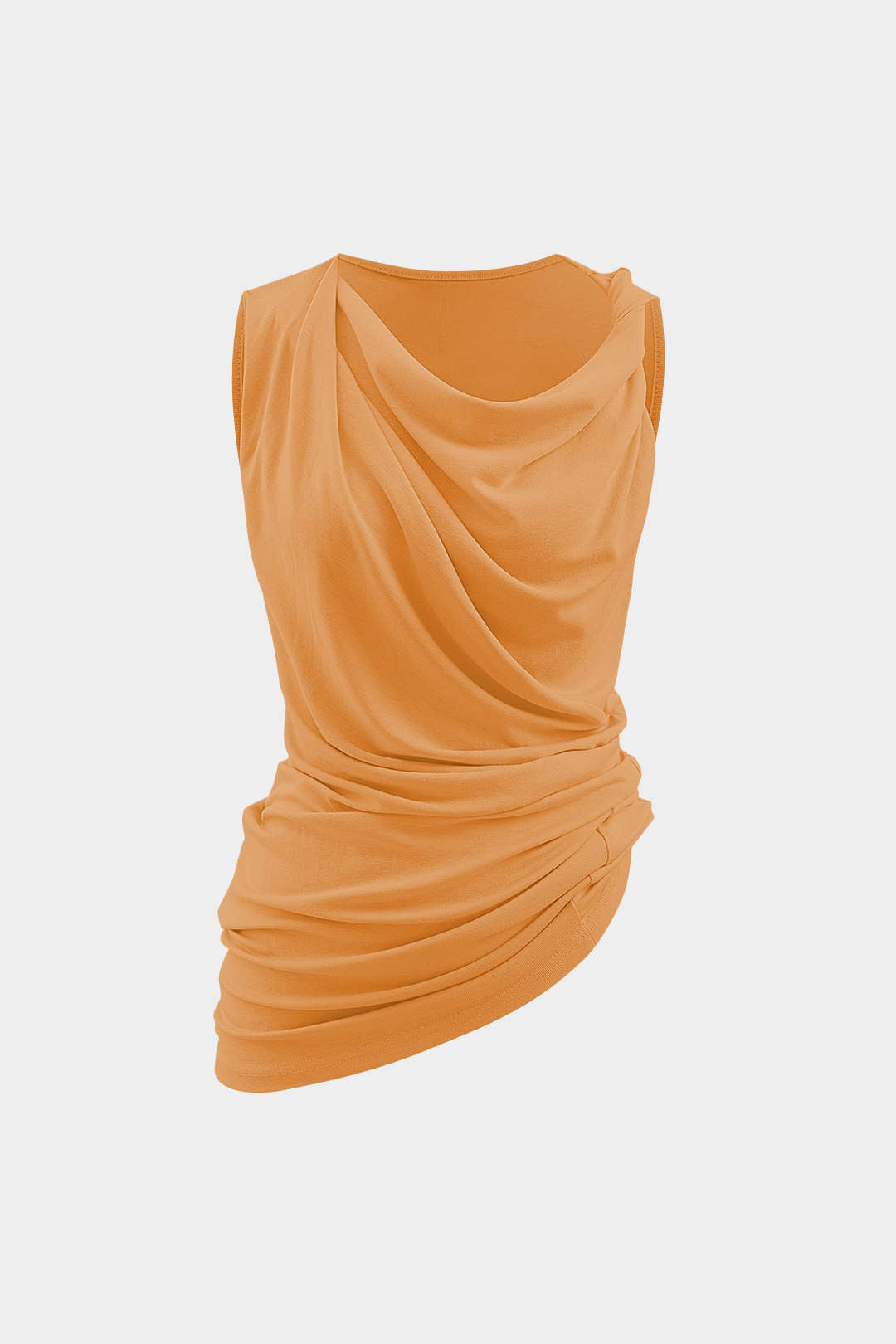 Asymmetric Cowl Neck Ruched Tank Top