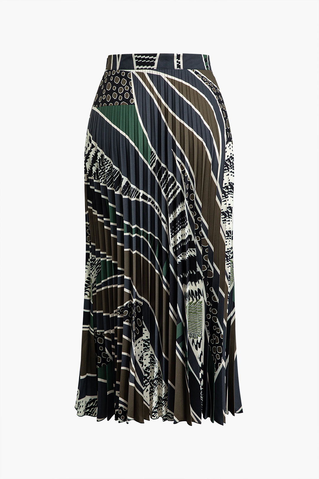Abstract Print Pleated Midi Skirt