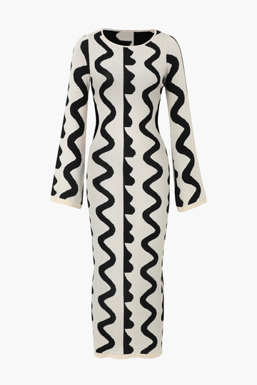 Wavy Pattern Long Sleeve Side Cut Out Knit Dress – Micas