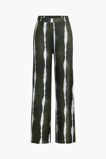 Striped V-neck Crop Top And Wide Leg Pants Set