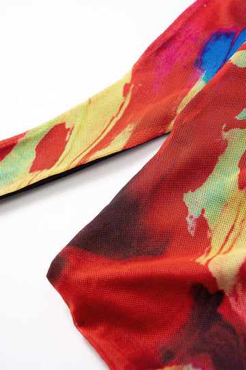 Mesh Abstract Print Cut Out Crossed Skirt