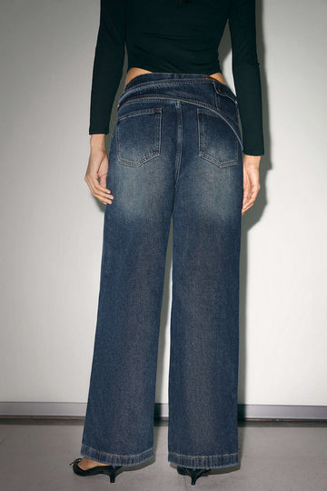 Denim Asymmetrical Wide Leg Jeans