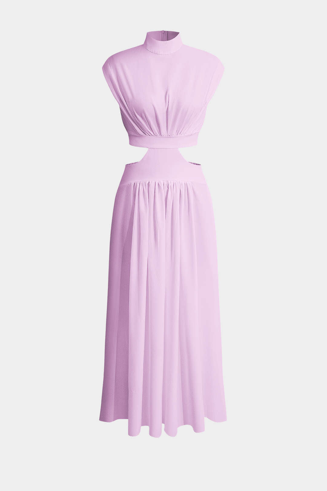 Mock Neck Cut Out Pleated Maxi Dress