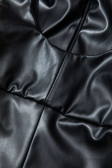 Faux Leather Square Neck Sleeveless Slit Maxi Dress