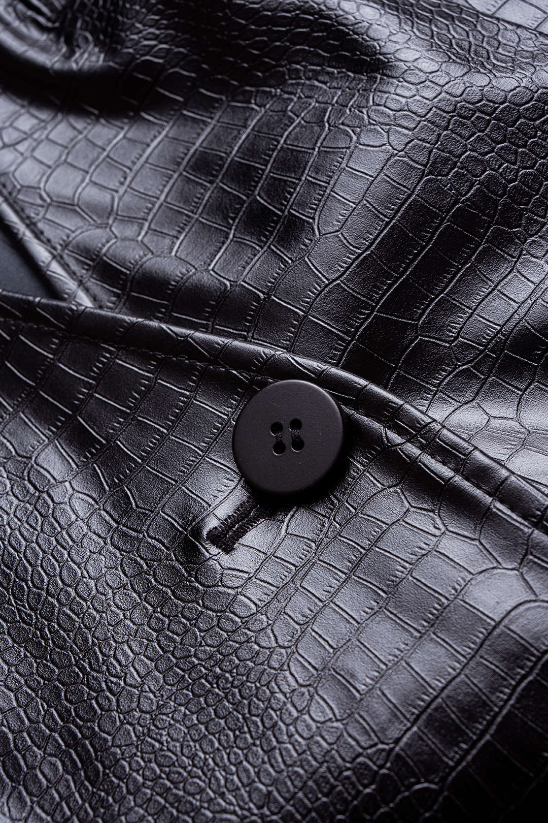 Crocodile Print Faux Leather V-Neck Pocket Jakcet