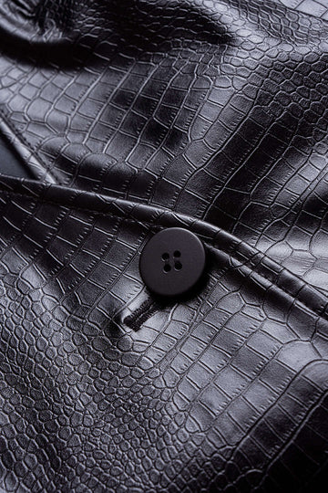 Crocodile Print Faux Leather V-Neck Pocket Jakcet