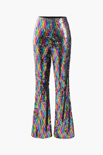 Rainbow Sequin Flared Pants