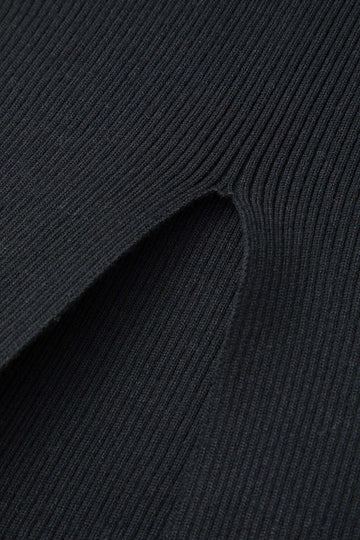 Color Block Round Neck Long Sleeve Knit Slit Maxi Dress
