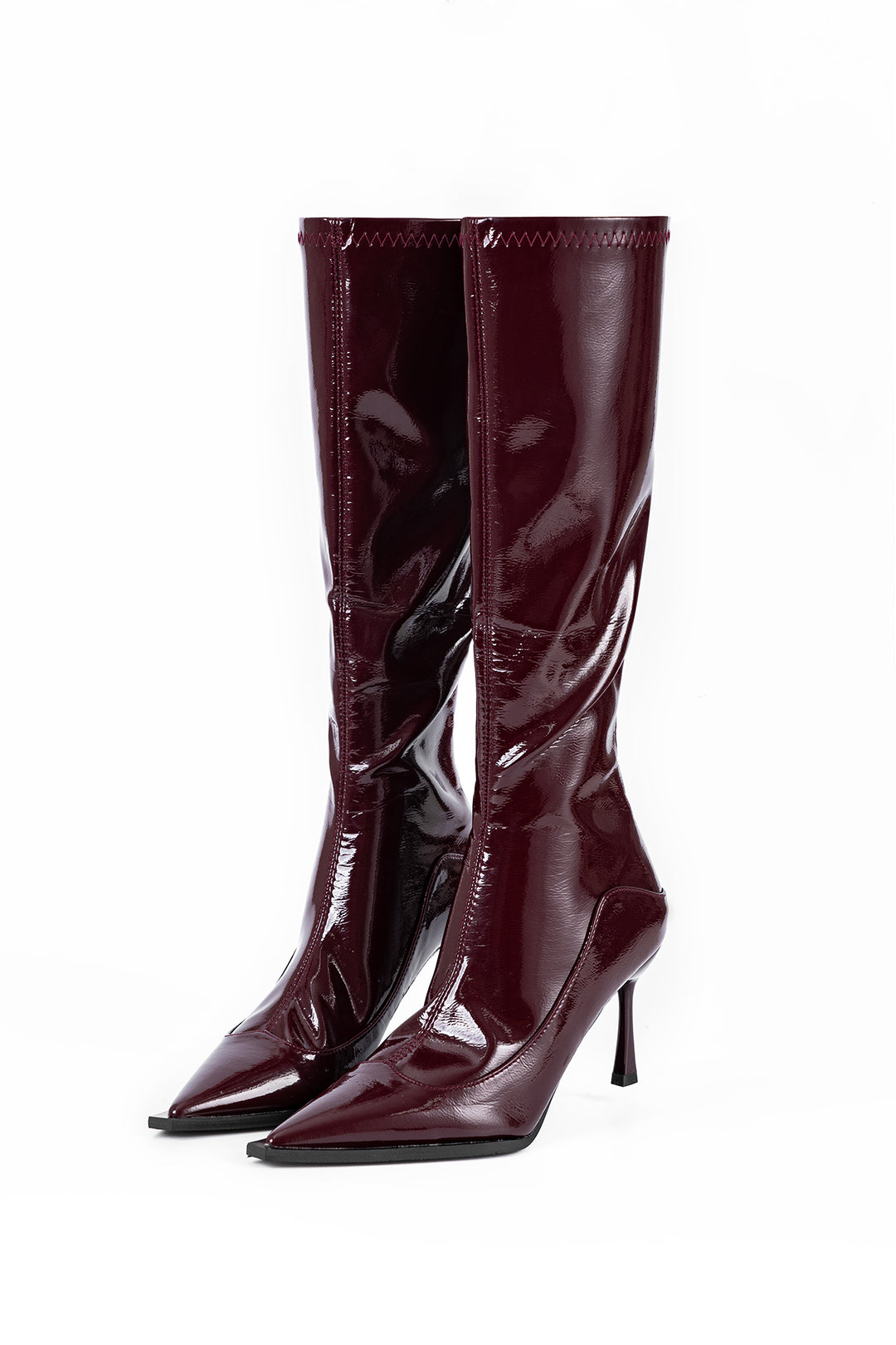 Faux Leather Pointed Knee High Boots