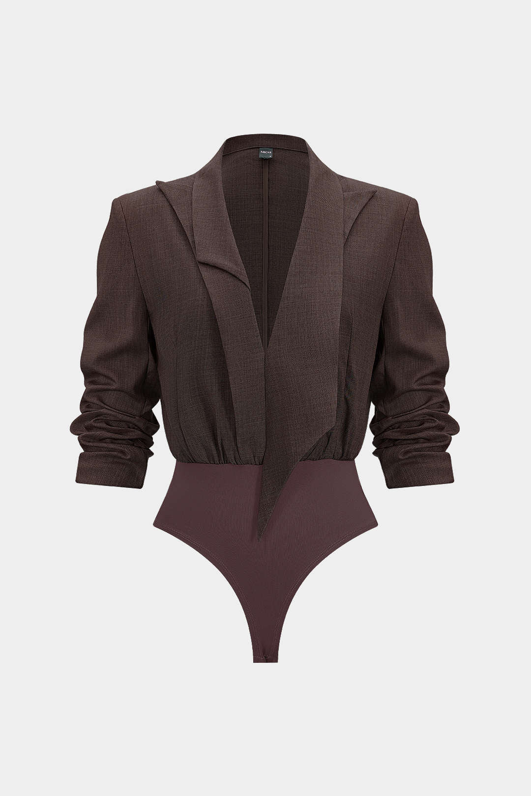 Notched Lapel Asymmetrical Long Sleeve Bodysuit