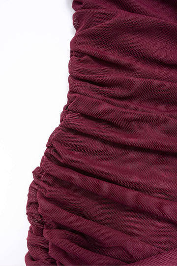 Mesh Patchwork Ruched Long Sleeve Maxi Dress