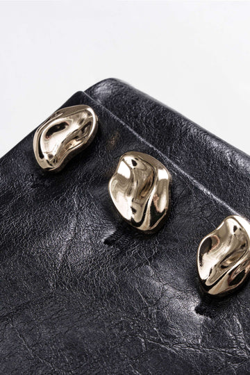 Faux Leather Metallic Asymmetrical Patchwork Trousers