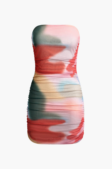 Ombre Tie Dye Strapless Mini Dress